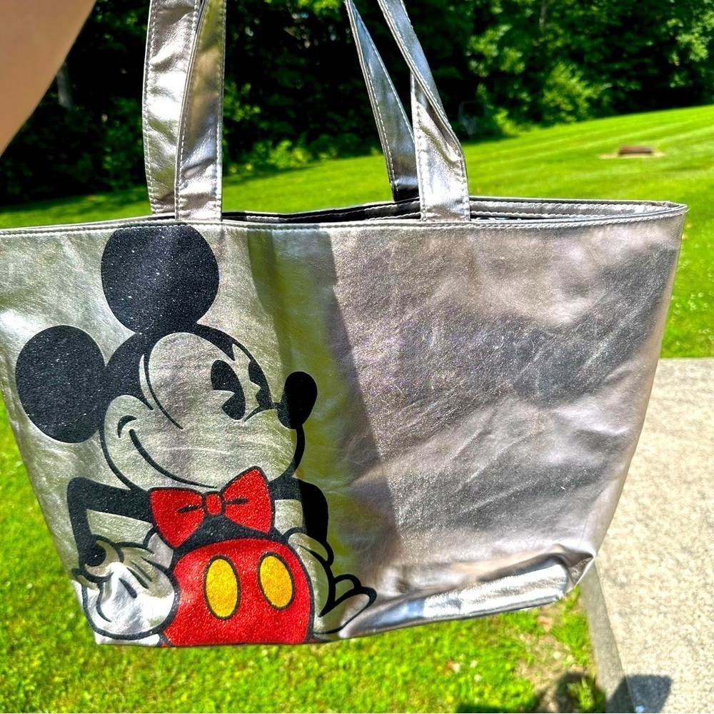 Disney Parks Original Tote Bag Metallic Silver Dual Handles Mickey Mouse